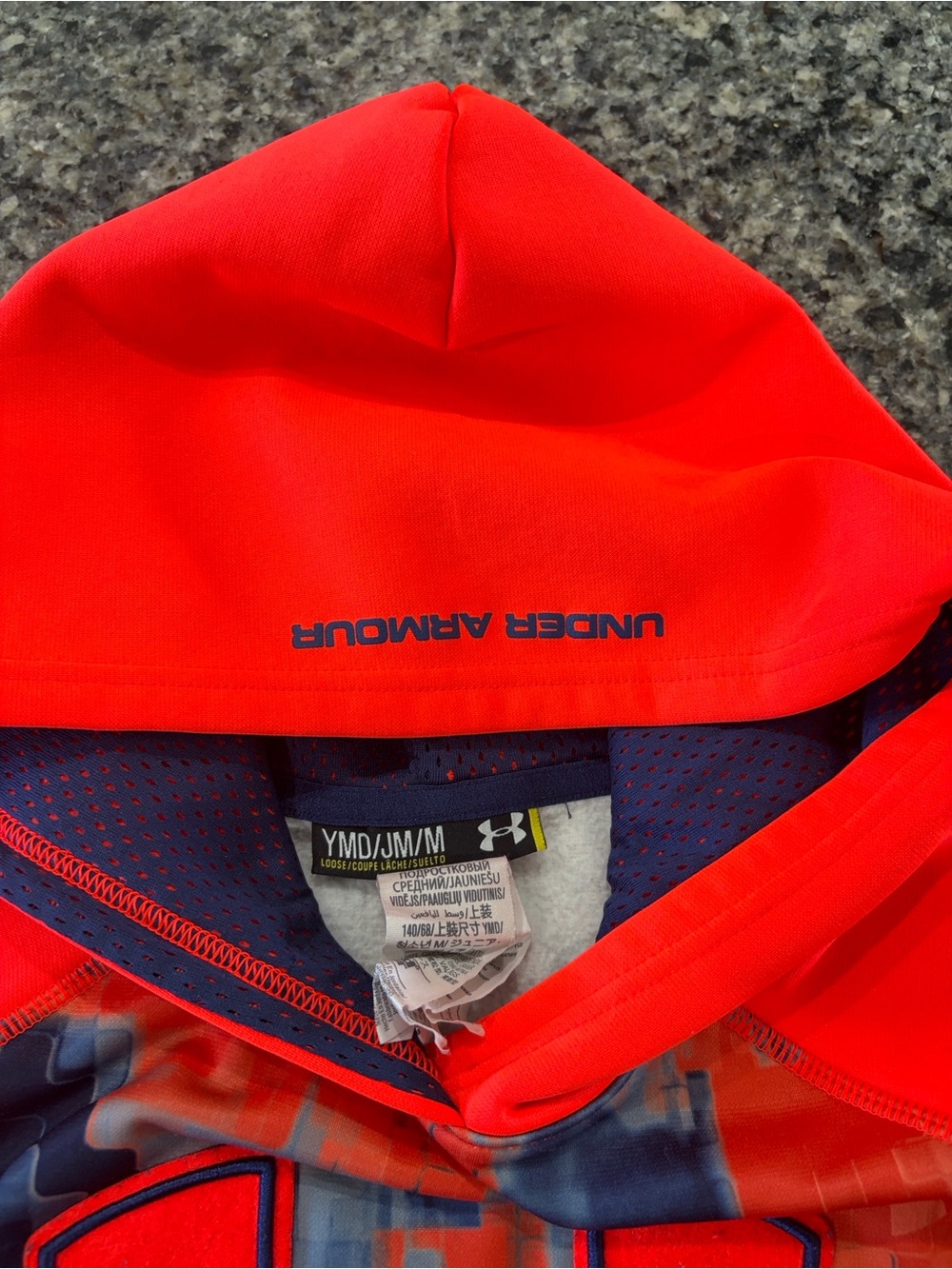 Under Armour Kids Orange-Red & Navy Pixel Logo Hoodie - Picture 3 of 6